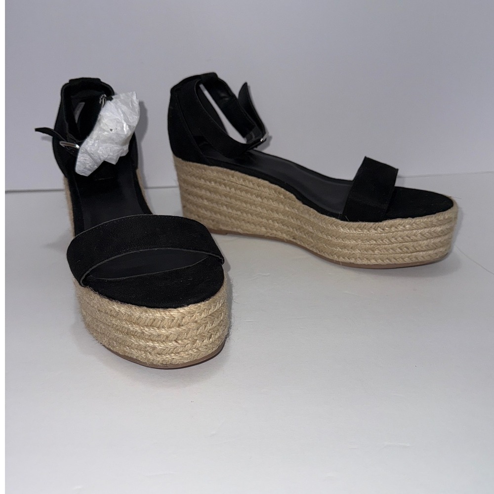 Women 9 Espadrilles Blk Wedges Sandals Chunky Resort Boho Raffia Festival Y2K